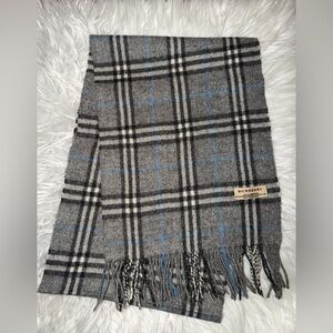 Vintage Burberry Classic Gray and Blue Plaid Scarf